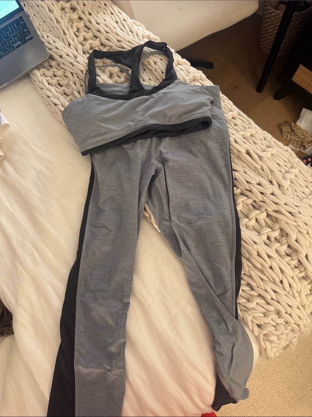 Fabletics Gray and Black Women’s Active Set - Sports Bra and Leggings
